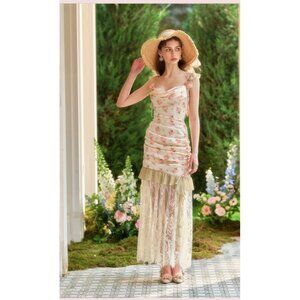 Lacemade Womens 4XL Floral Maxi Dress Lace Overlay Ruched Satin Bodice